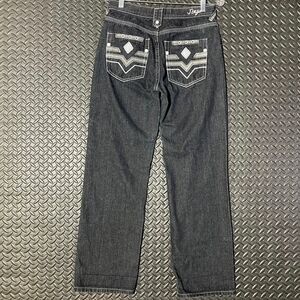 Jinzu Jeans‎ Women's Size 18 Black Embroidered Baggy Vtg Y2K Hip Hop Distressed